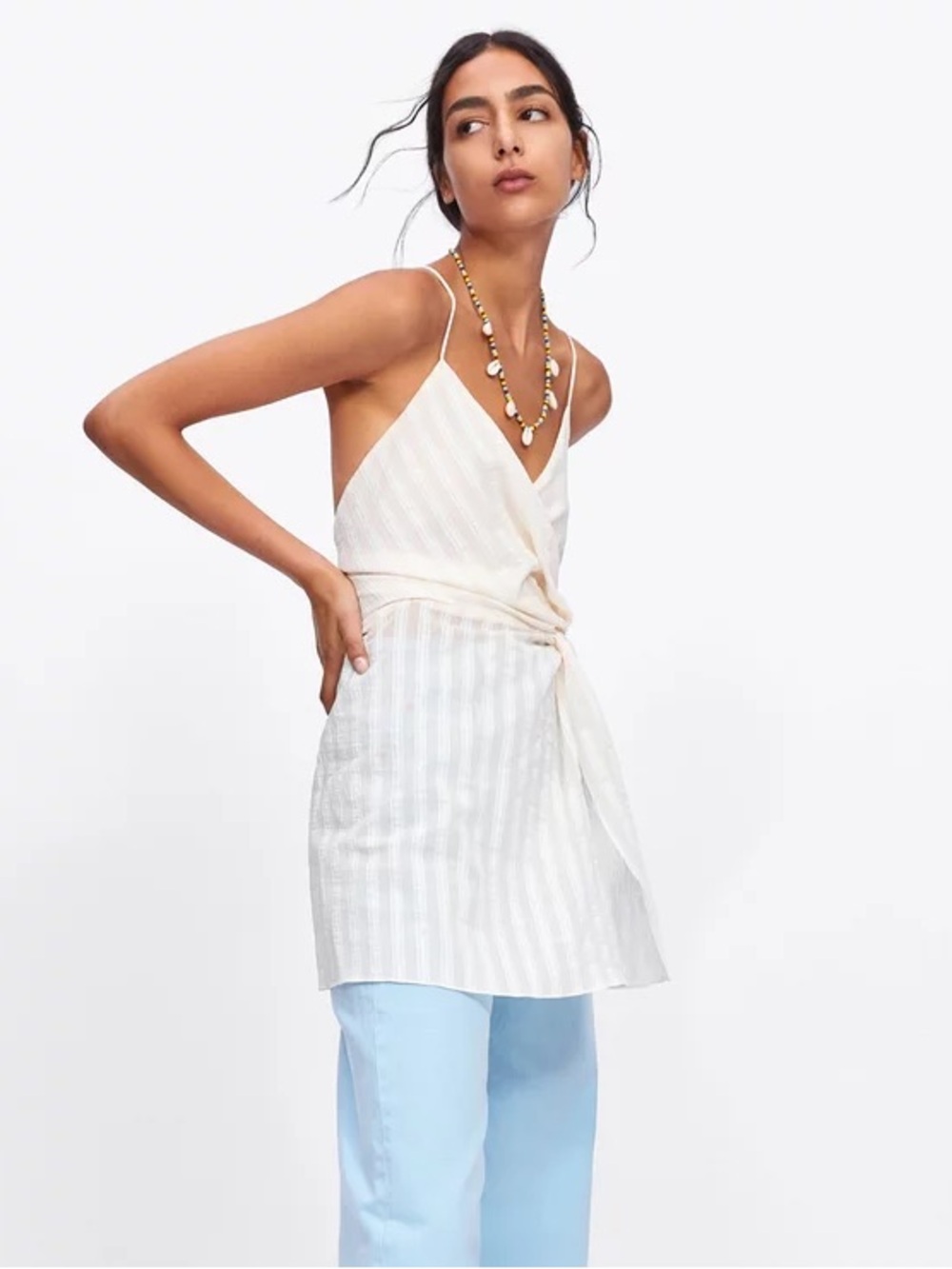 Zara Cream Striped Wrap Mini Dress